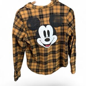 Disney Brown& Black Plaid Flannel Shirt with Mickey Mouse